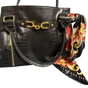 Vecceli Italy Black Satchel with Structured Design and Flap Closure
